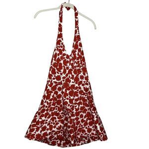 Donna Ricco Dress Womens 8 Red White Halter V Neck Floral Print Summer Party